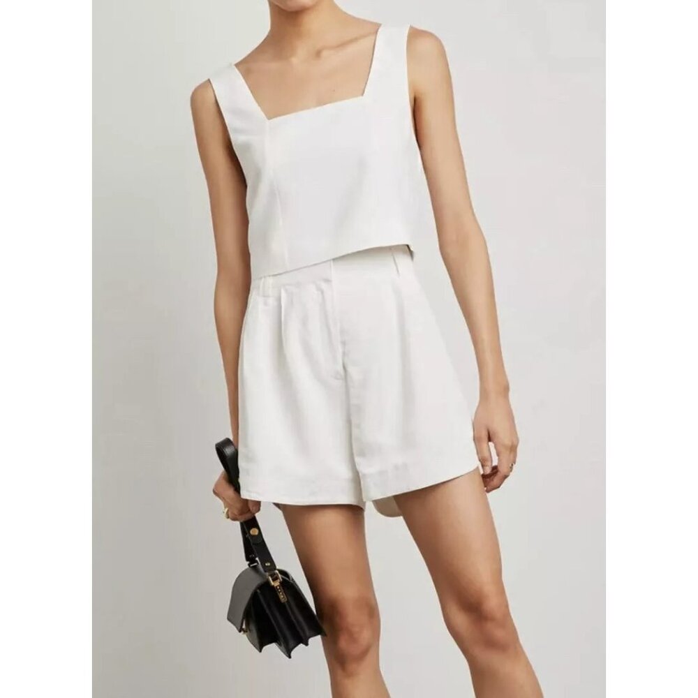 CCC Sleeveless White Two Piece Set Top Shorts Classic Summer Outfit Urban Style